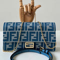 Fendi 8M0498 Wallet On Chain Baguette Blue denim-effect FF jacquard wallet - Default Title - View 1