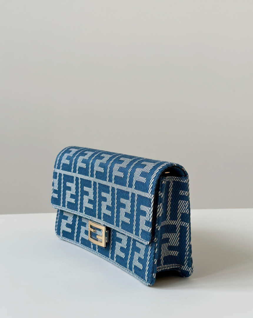 Fendi 8M0498 Wallet On Chain Baguette Blue denim-effect FF jacquard wallet