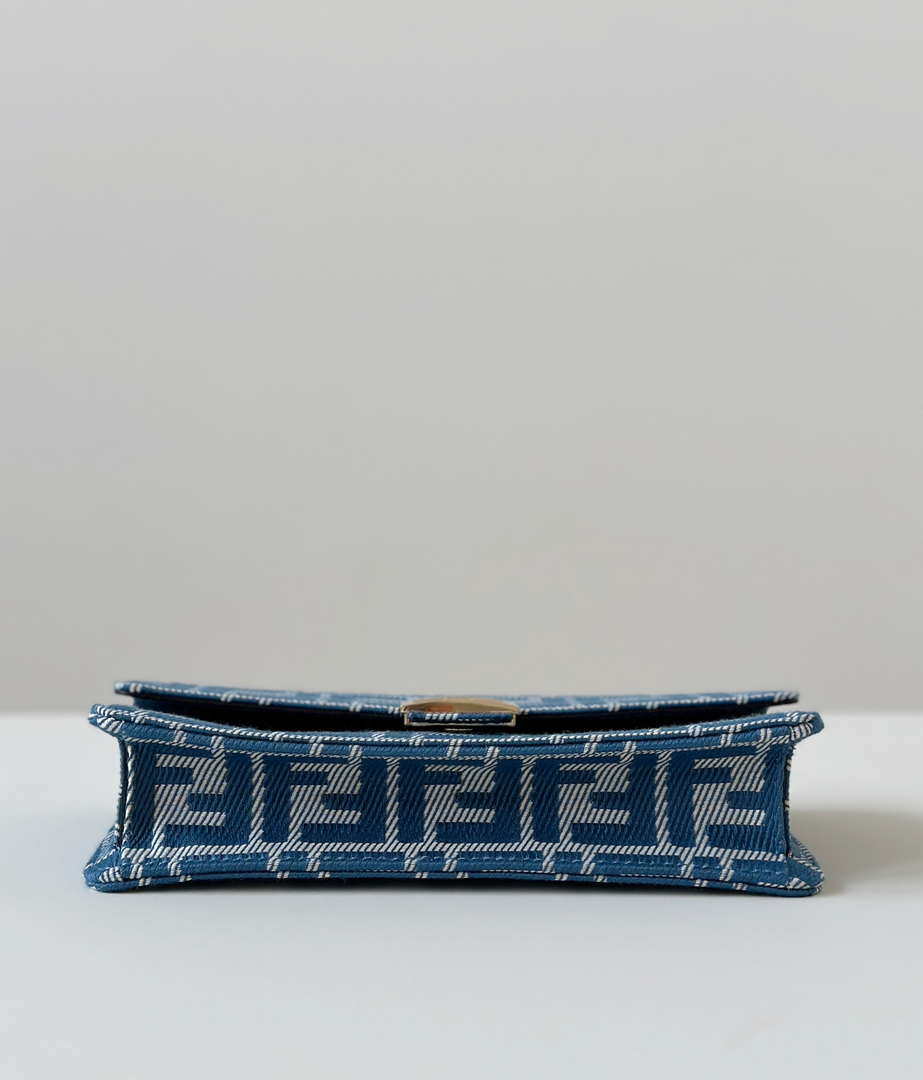 Fendi 8M0498 Wallet On Chain Baguette Blue denim-effect FF jacquard wallet