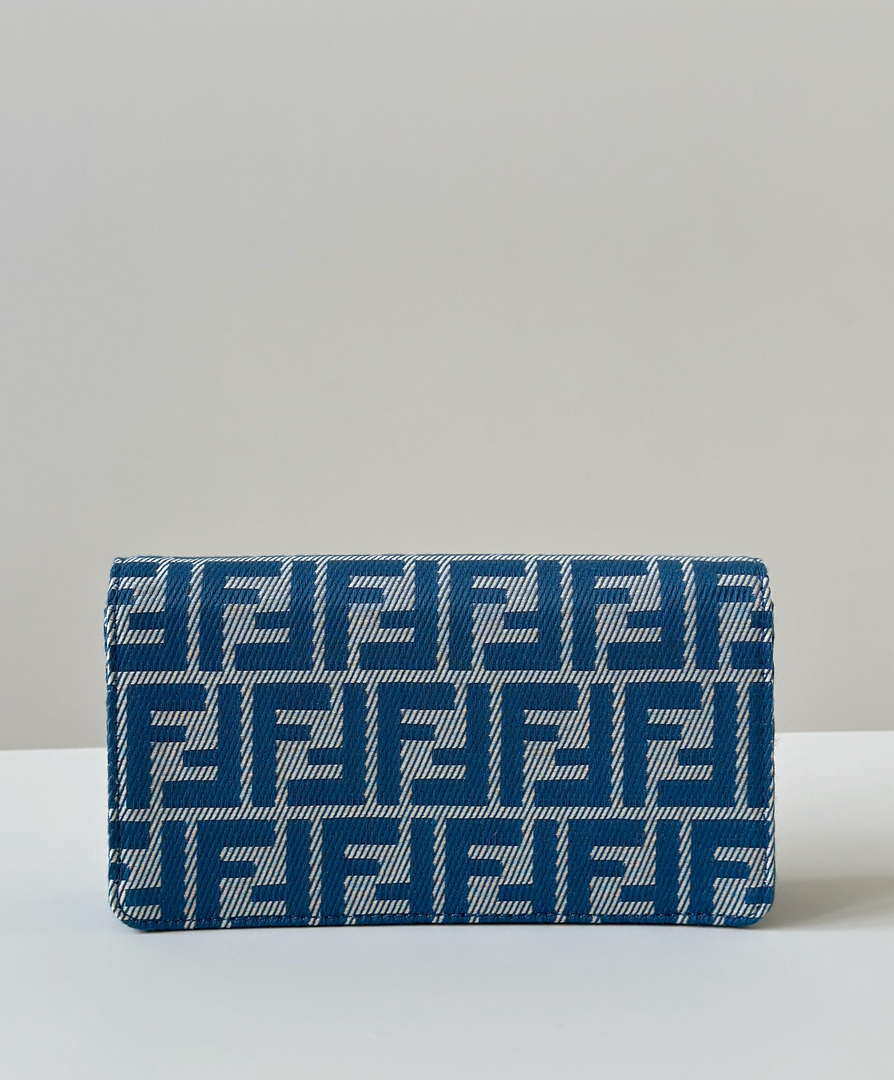 Fendi 8M0498 Wallet On Chain Baguette Blue denim-effect FF jacquard wallet