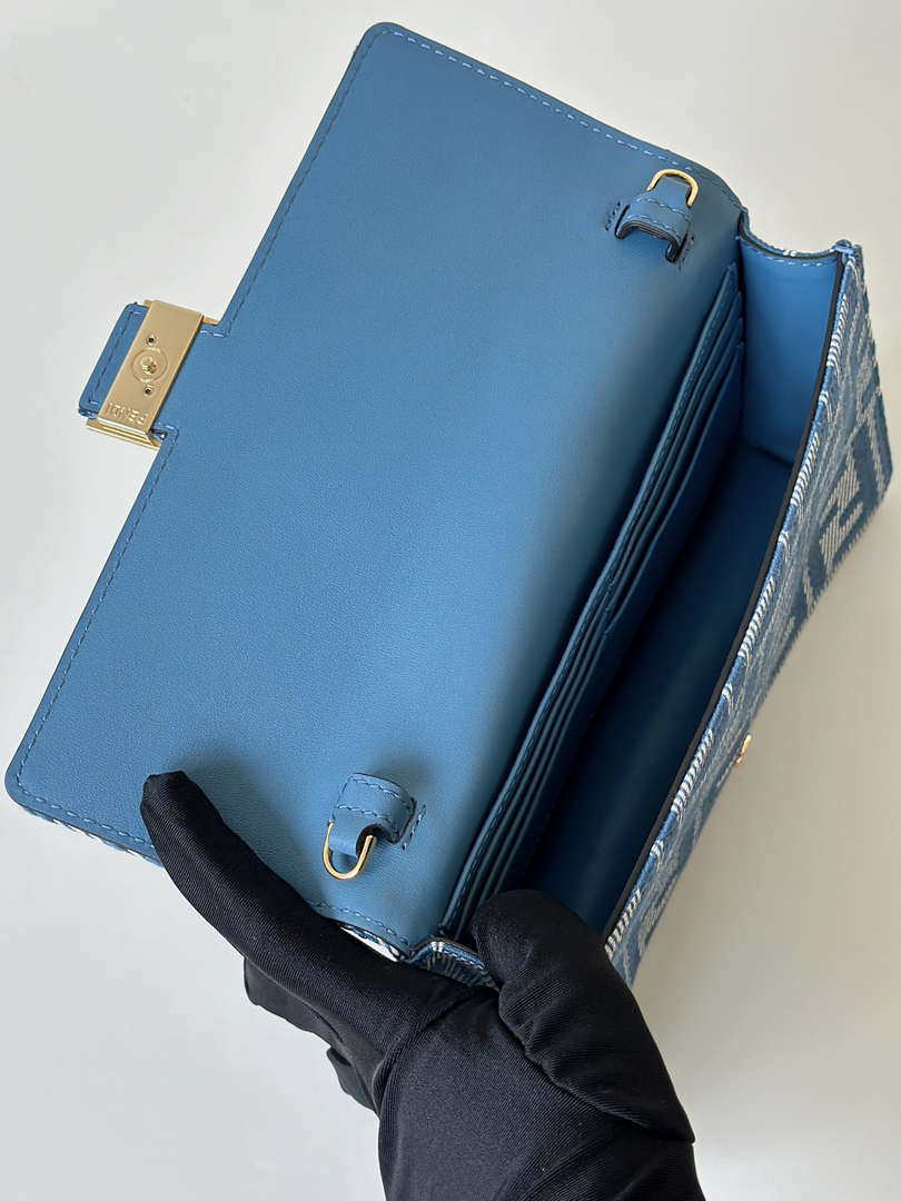 Fendi 8M0498 Wallet On Chain Baguette Blue denim-effect FF jacquard wallet - Default Title - View 8