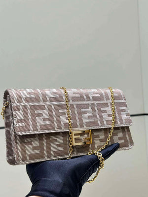 Fendi 8M0498 Wallet On Chain Baguette Gray denim-effect FF jacquard wallet - Default Title - View 2