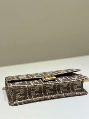 Fendi 8M0498 Wallet On Chain Baguette Gray denim-effect FF jacquard wallet - Default Title - View 5