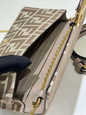 Fendi 8M0498 Wallet On Chain Baguette Gray denim-effect FF jacquard wallet - Default Title - View 6