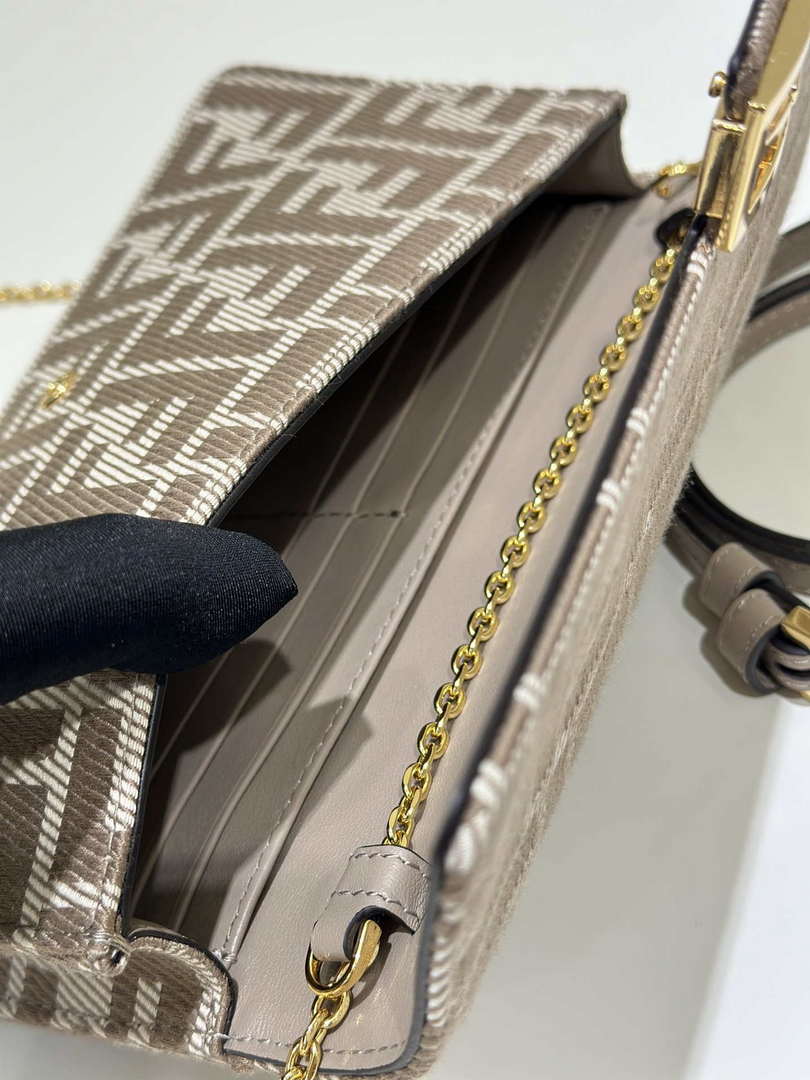 Fendi 8M0498 Wallet On Chain Baguette Gray denim-effect FF jacquard wallet - Default Title - View 6