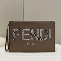 Fendi 8N0178AC9L Fendi logo flat pouch clutch 8370L Gray - Default Title - View 1