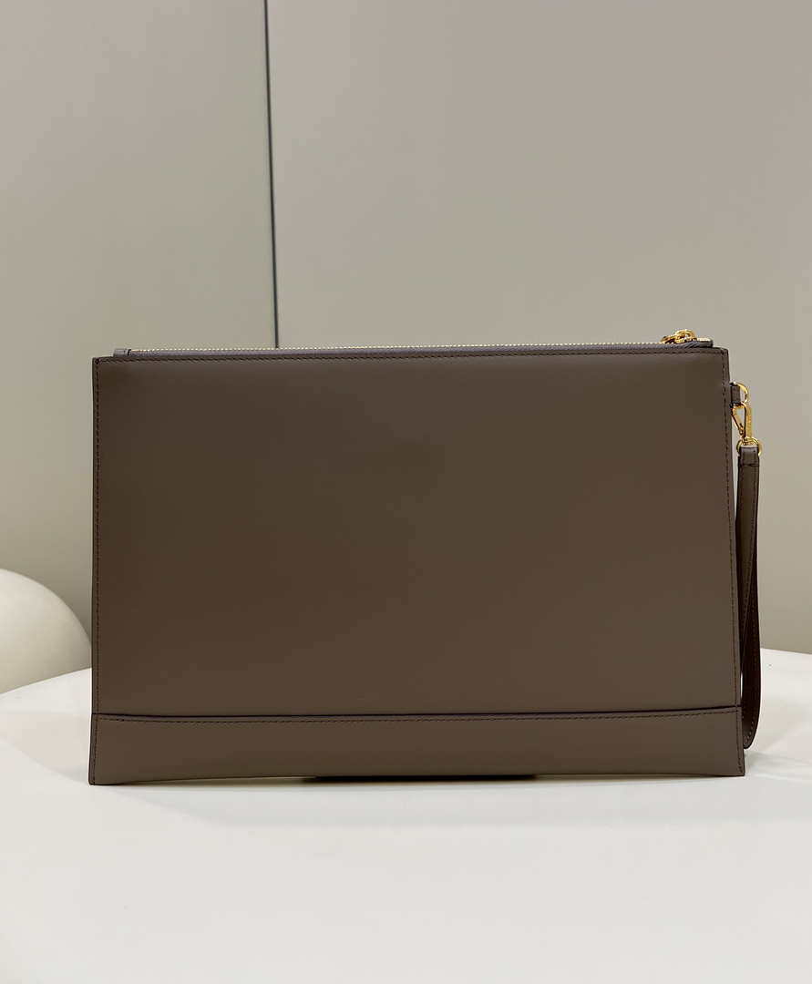 Fendi 8N0178AC9L Fendi logo flat pouch clutch 8370L Gray