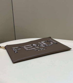 Fendi 8N0178AC9L Fendi logo flat pouch clutch 8370L Gray - Default Title - View 5