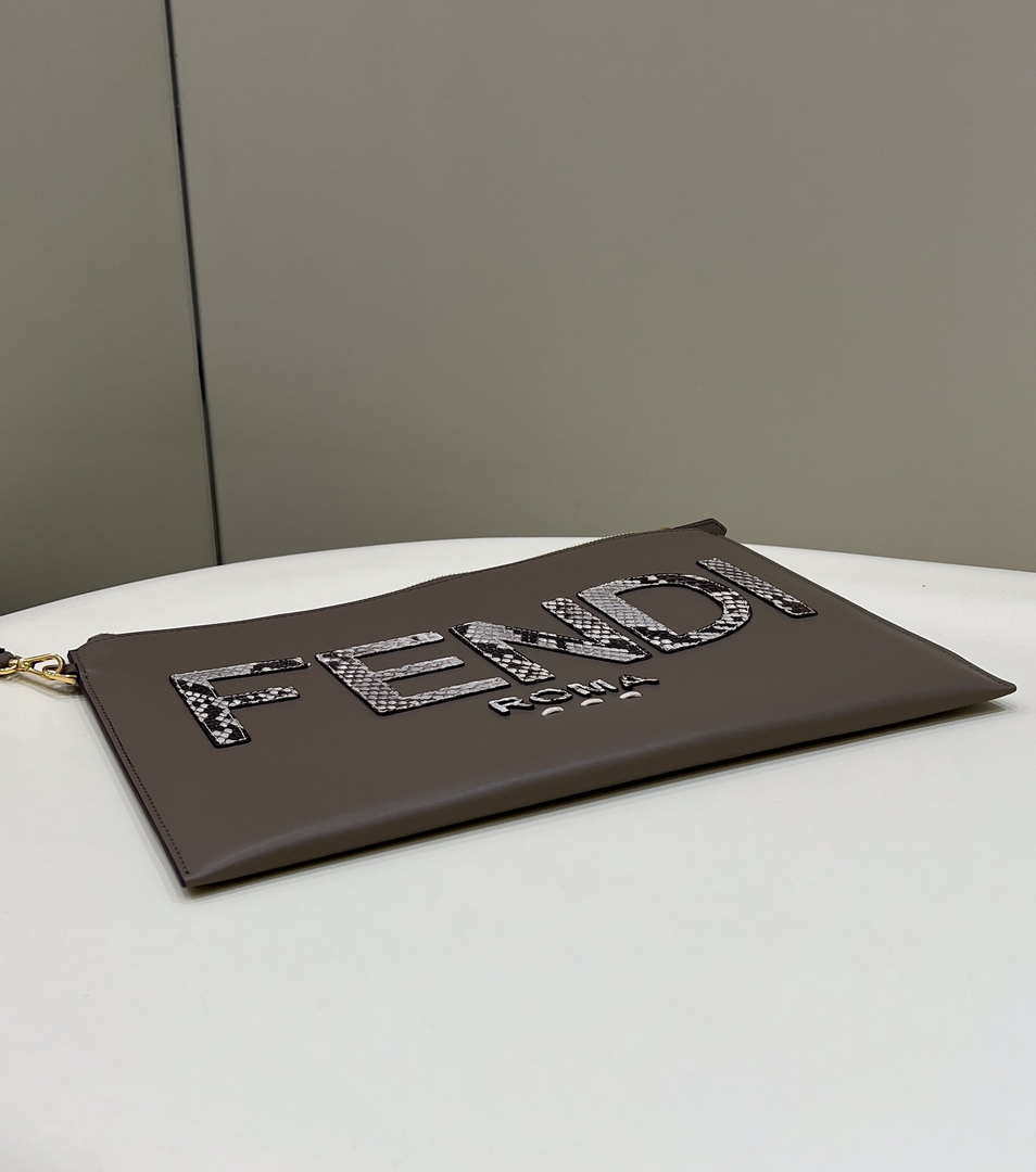 Fendi 8N0178AC9L Fendi logo flat pouch clutch 8370L Gray