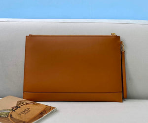 Fendi 8N0178AC9L Fendi logo flat pouch clutch 8370L Tan - Default Title - View 3