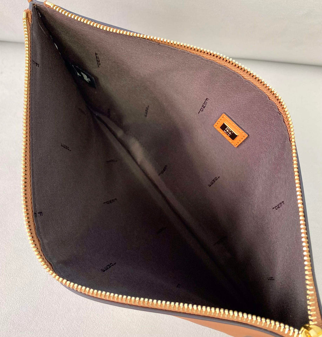 Fendi 8N0178AC9L Fendi logo flat pouch clutch 8370L Tan