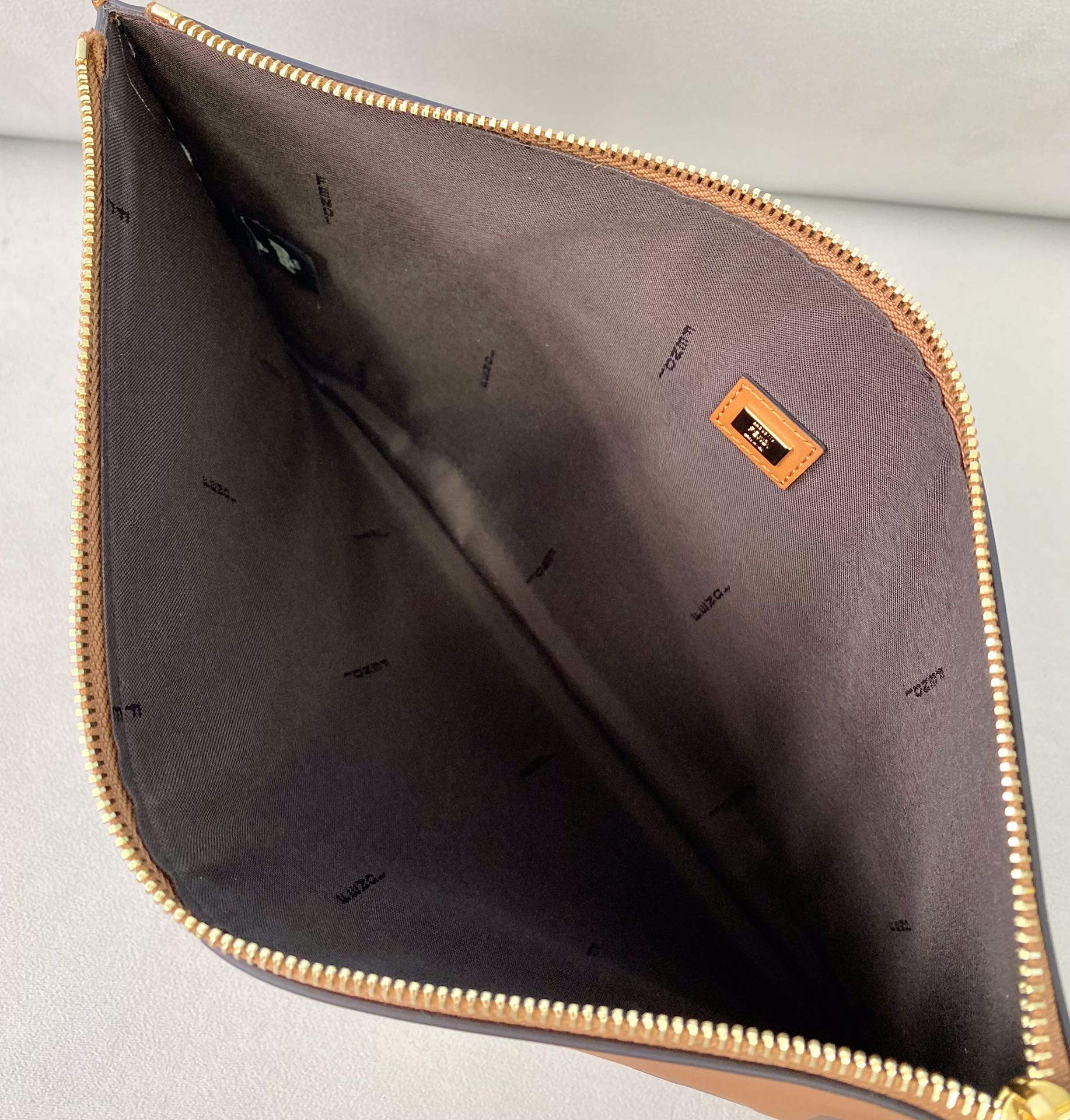 Fendi 8N0178AC9L Fendi logo flat pouch clutch 8370L Tan - Default Title - View 8