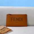 Fendi 8N0178AC9S Fendi logo flat pouch clutch 8370S Tan - Default Title - View 1