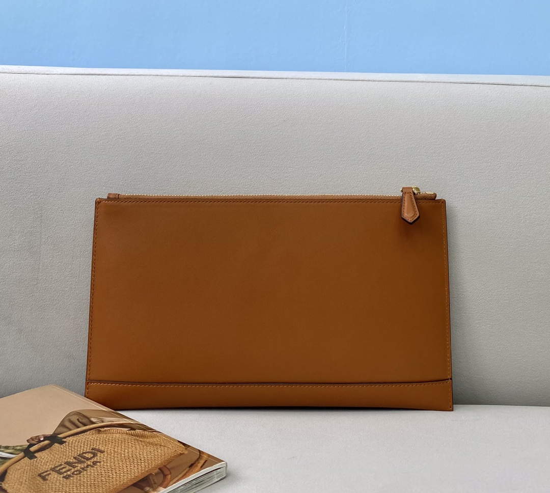 Fendi 8N0178AC9S Fendi logo flat pouch clutch 8370S Tan - Default Title - View 2