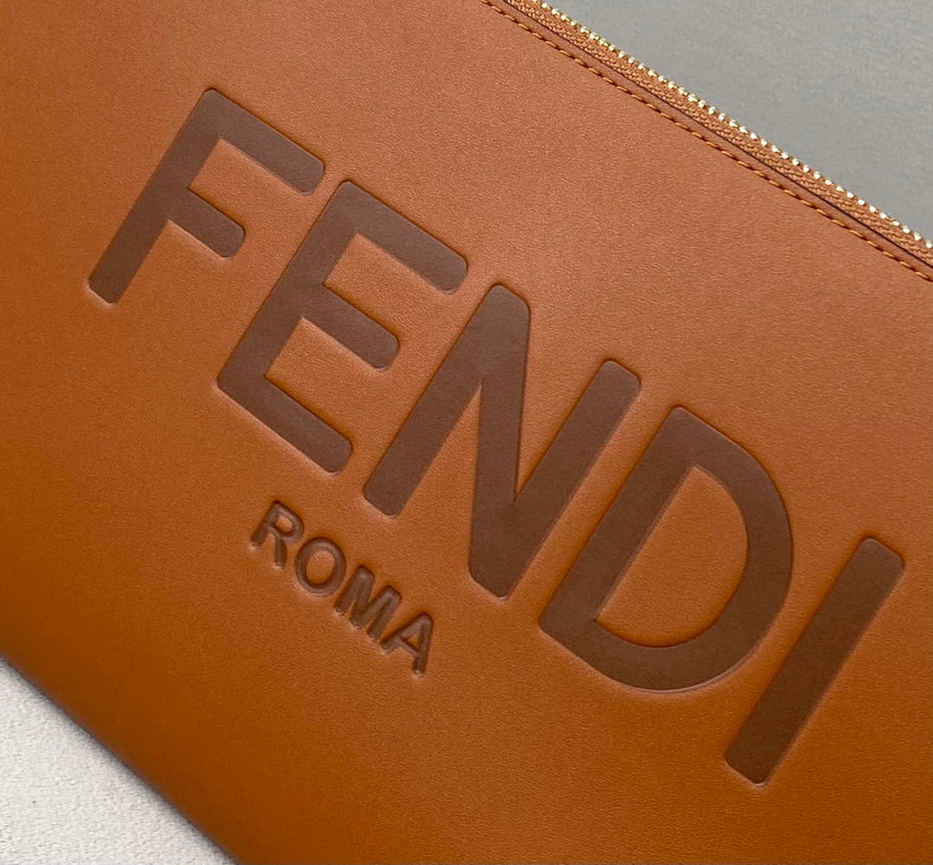 Fendi 8N0178AC9S Fendi logo flat pouch clutch 8370S Tan
