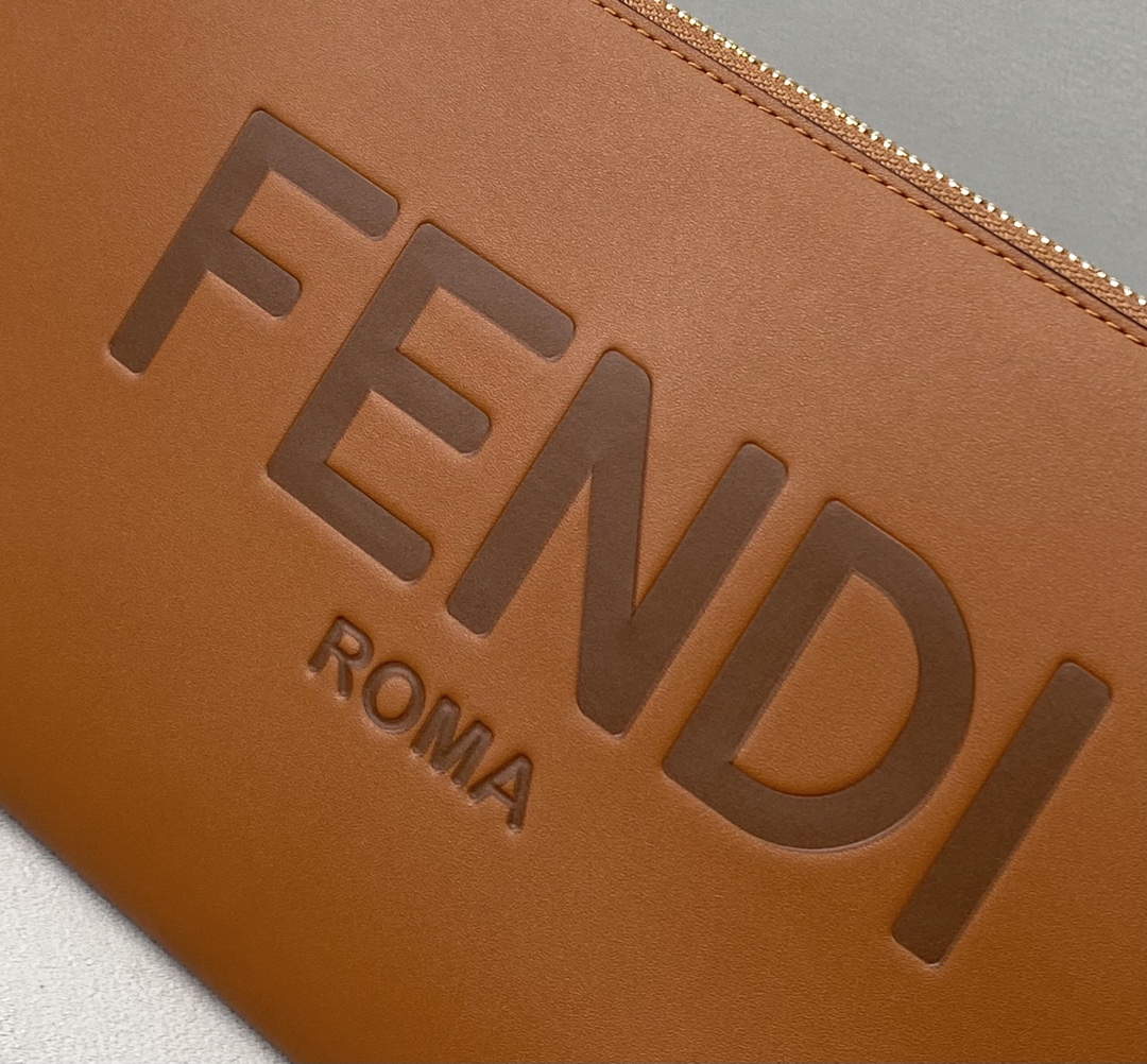 Fendi 8N0178AC9S Fendi logo flat pouch clutch 8370S Tan - Default Title - View 4