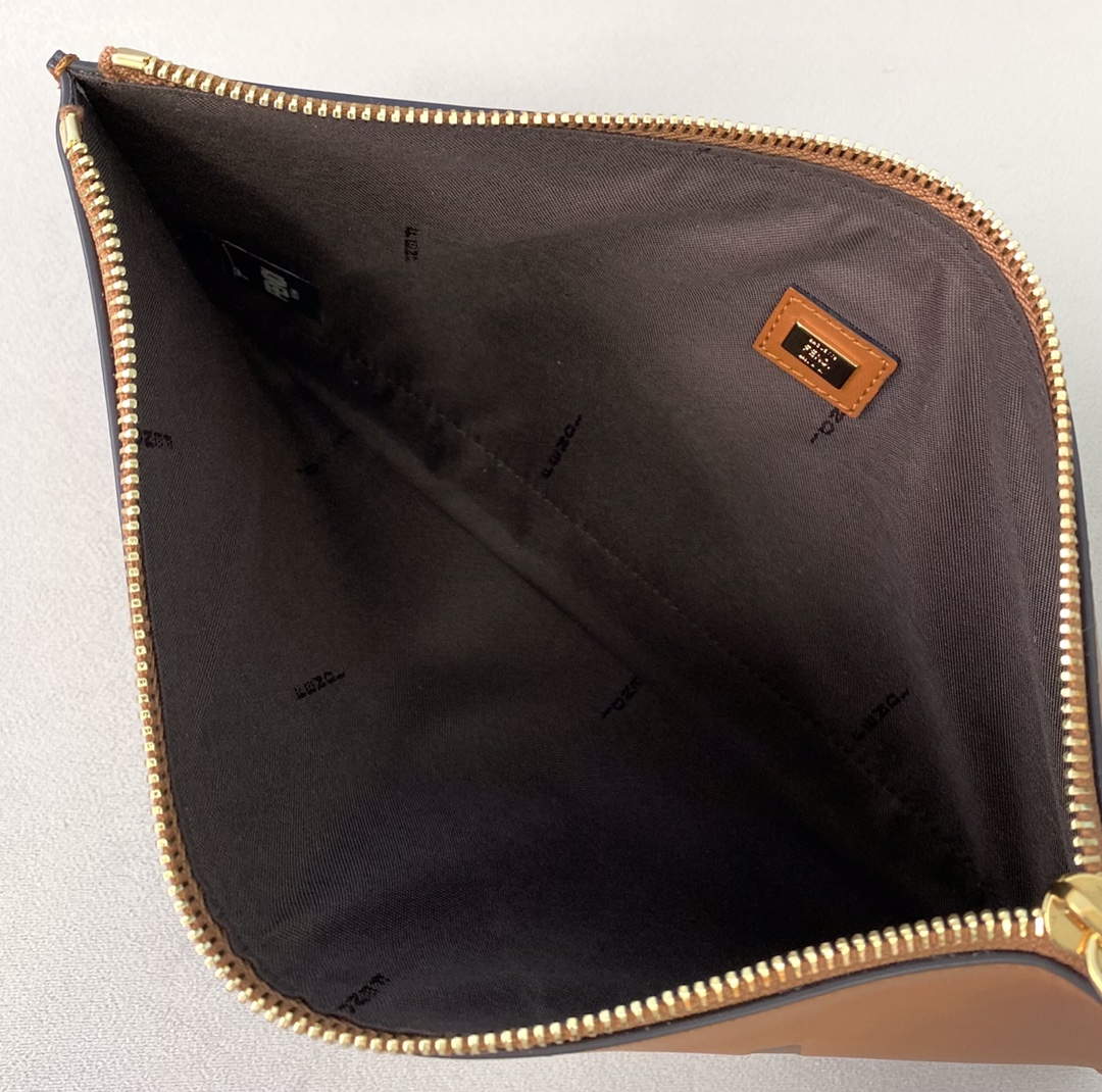 Fendi 8N0178AC9S Fendi logo flat pouch clutch 8370S Tan - Default Title - View 8