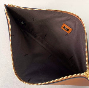 Fendi 8N0178AC9S Fendi logo flat pouch clutch 8370S Tan - Default Title - View 8