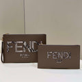 Fendi 8N0178AC9S Fendi logo flat pouch clutch 8370S Gray - Default Title - View 1