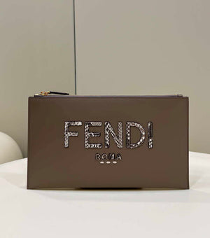 Fendi 8N0178AC9S Fendi logo flat pouch clutch 8370S Gray - Default Title - View 2