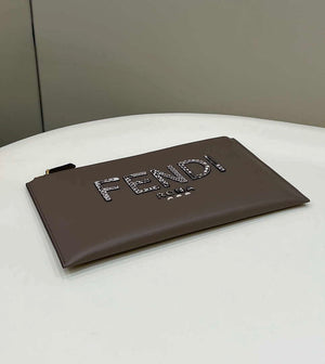 Fendi 8N0178AC9S Fendi logo flat pouch clutch 8370S Gray - Default Title - View 4