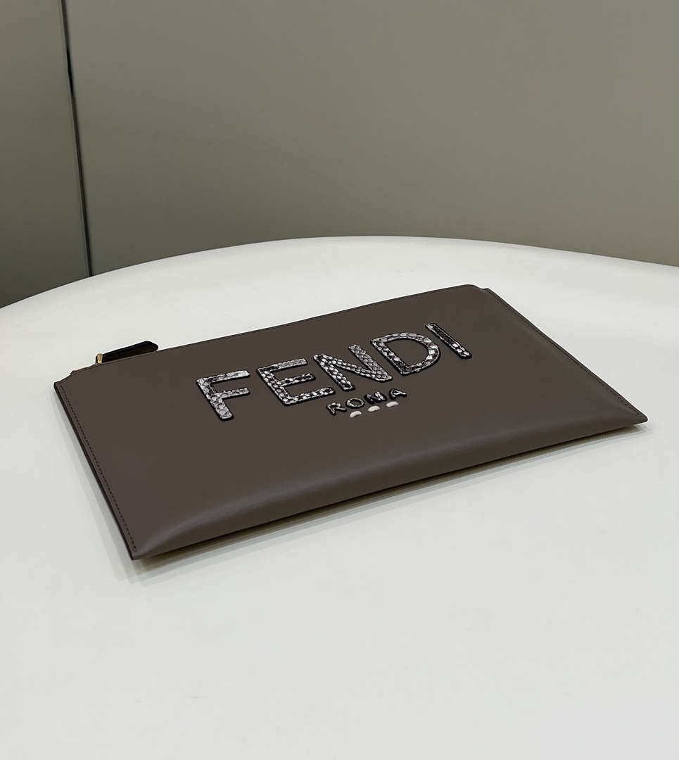 Fendi 8N0178AC9S Fendi logo flat pouch clutch 8370S Gray - Default Title - View 4