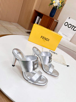 Fendi 8R8287 Baguette Slides Leather Silver - 35 - View 1
