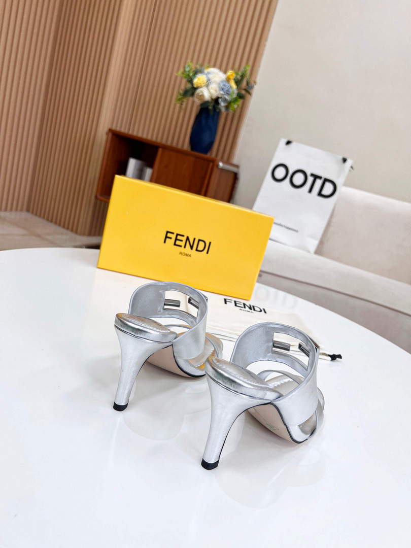 Fendi 8R8287 Baguette Slides Leather Silver