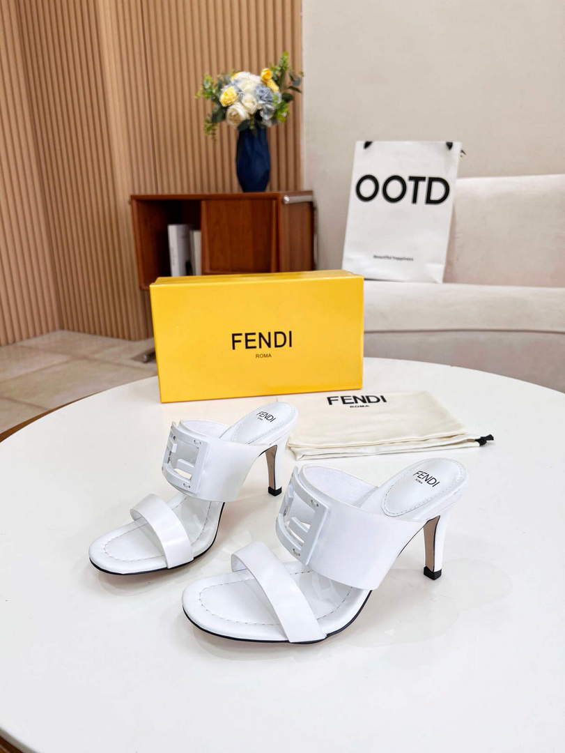 Fendi 8R8287 Baguette Slides Leather White