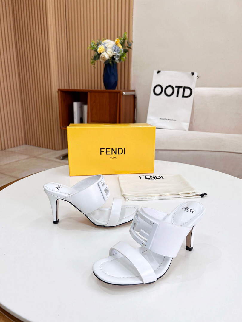 Fendi 8R8287 Baguette Slides Leather White