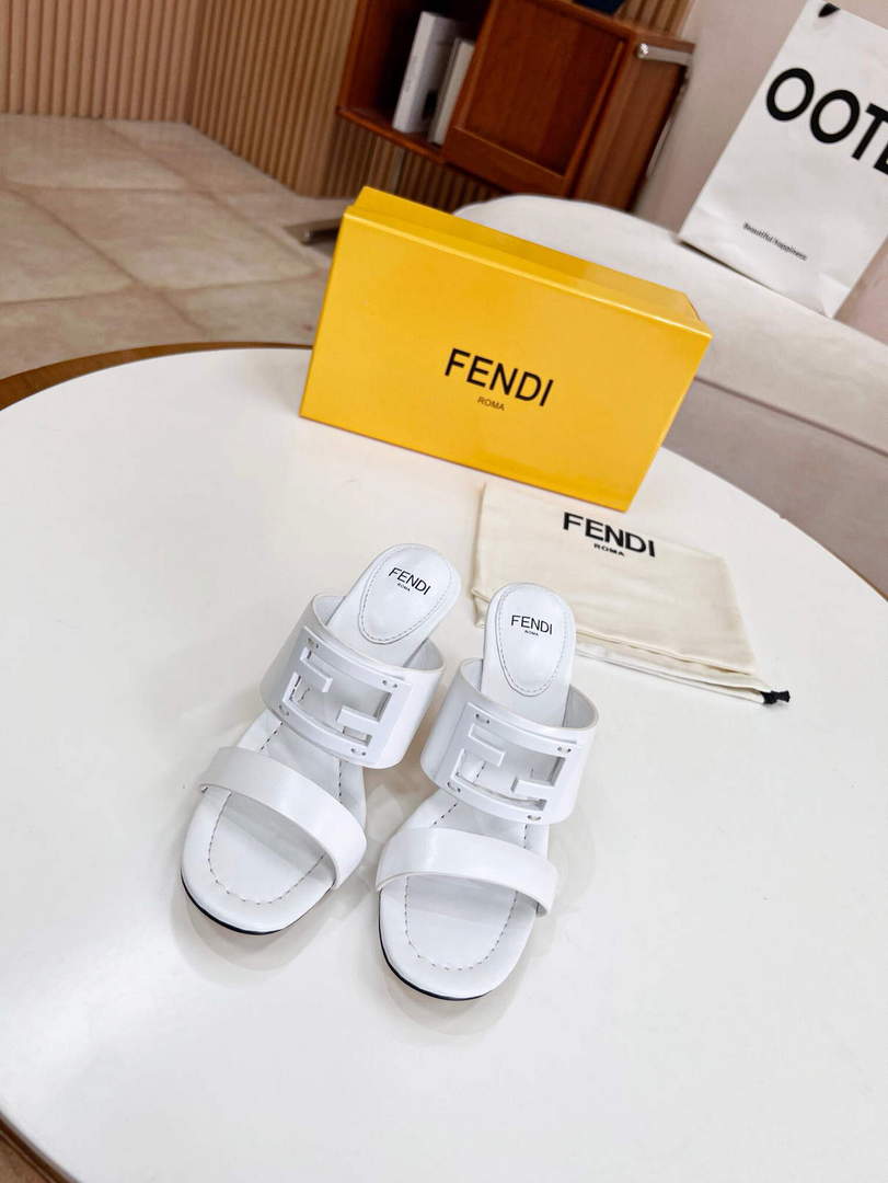 Fendi 8R8287 Baguette Slides Leather White