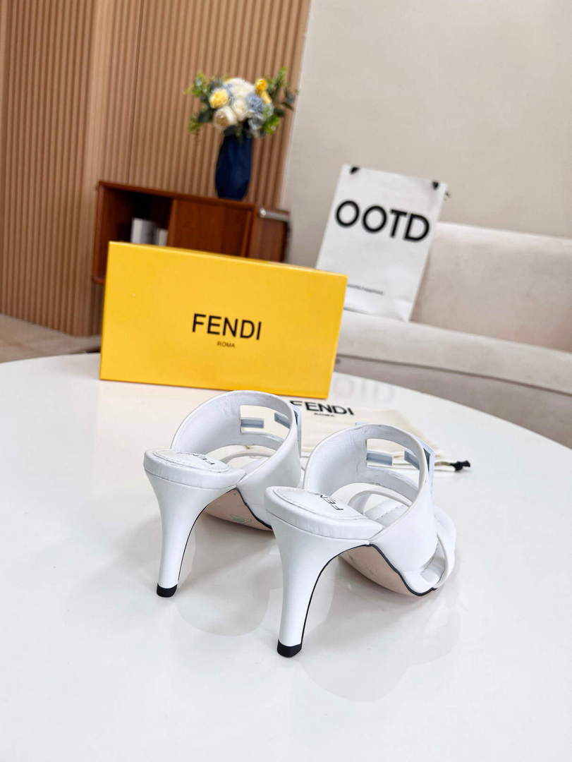 Fendi 8R8287 Baguette Slides Leather White