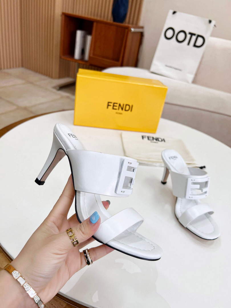 Fendi 8R8287 Baguette Slides Leather White