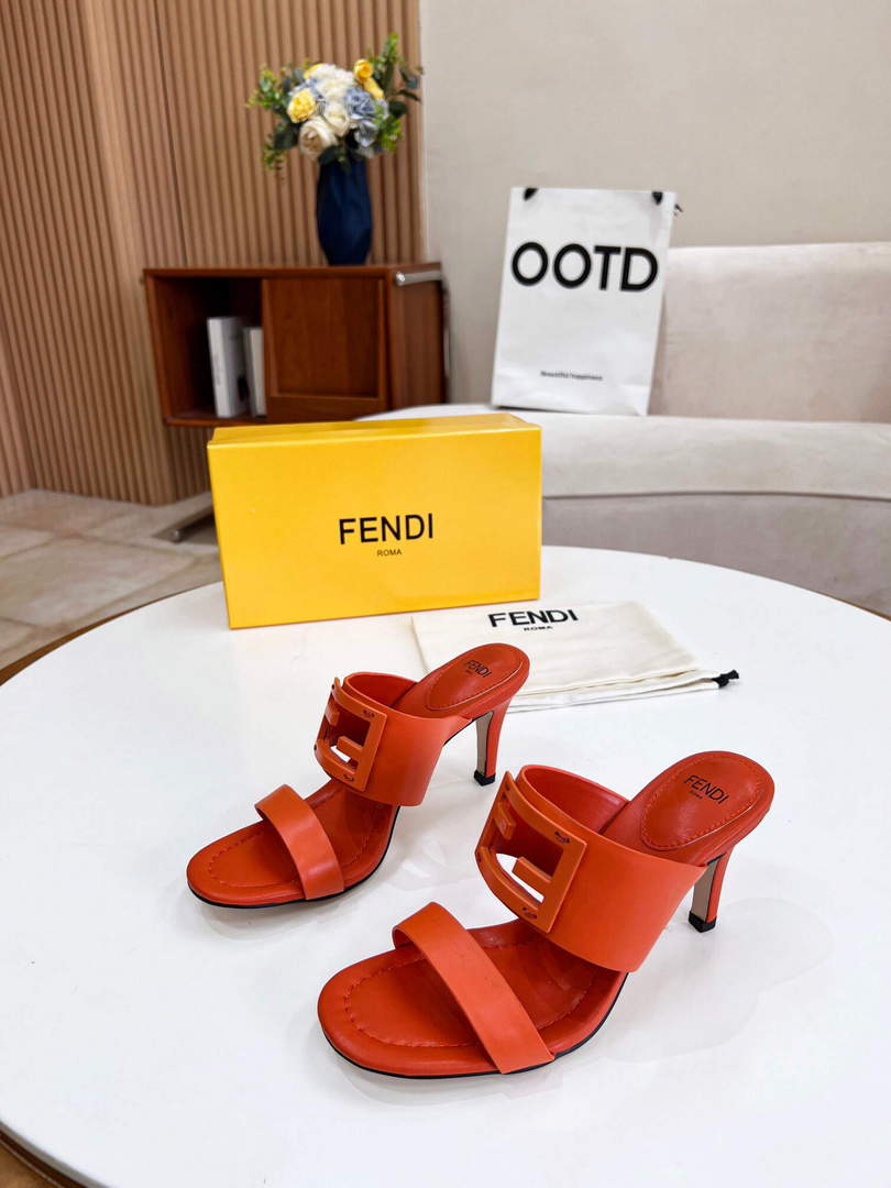 Fendi 8R8287 Baguette Slides Leather Orange
