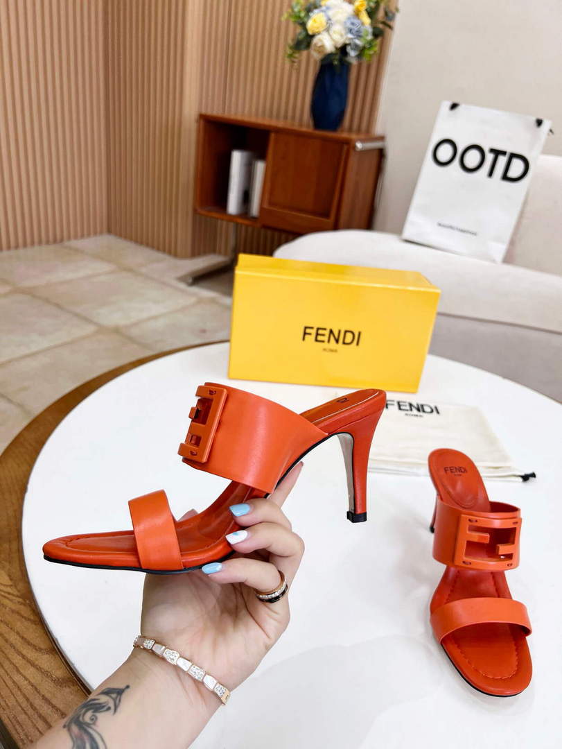 Fendi 8R8287 Baguette Slides Leather Orange