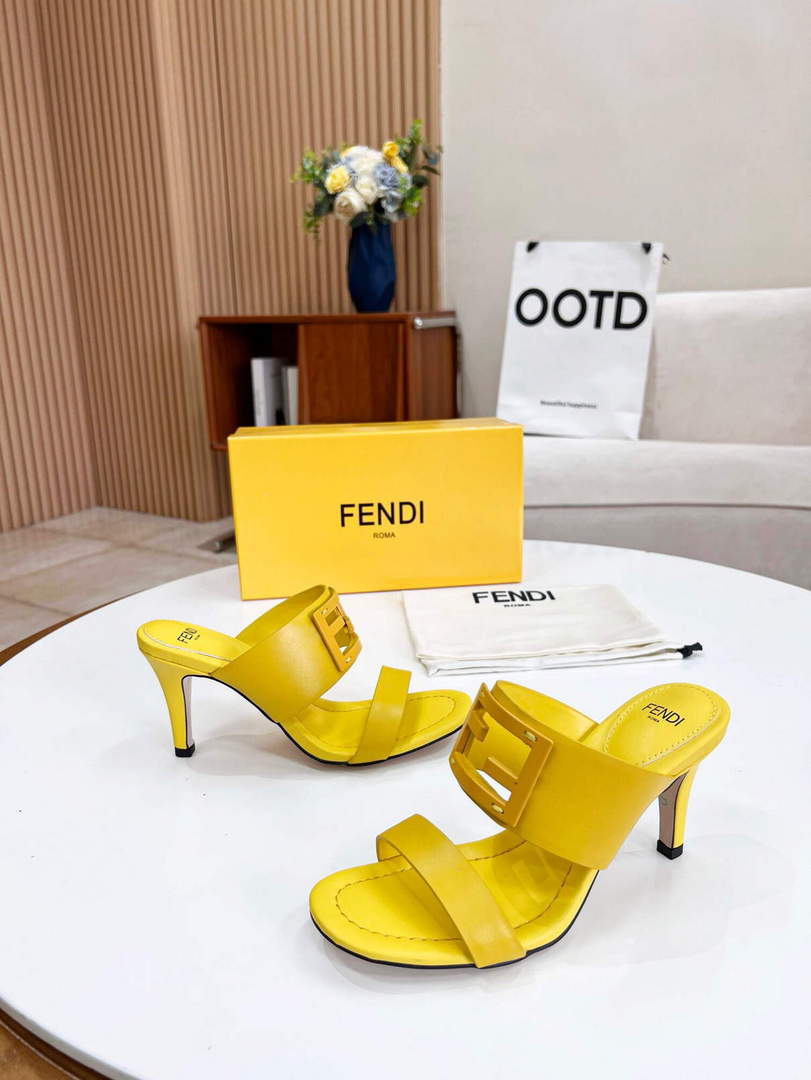 Fendi 8R8287 Baguette Slides Leather Yellow