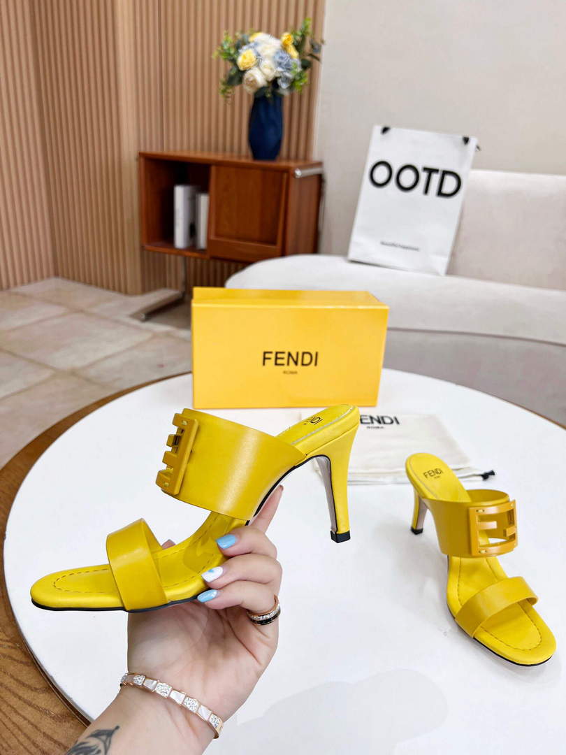 Fendi 8R8287 Baguette Slides Leather Yellow