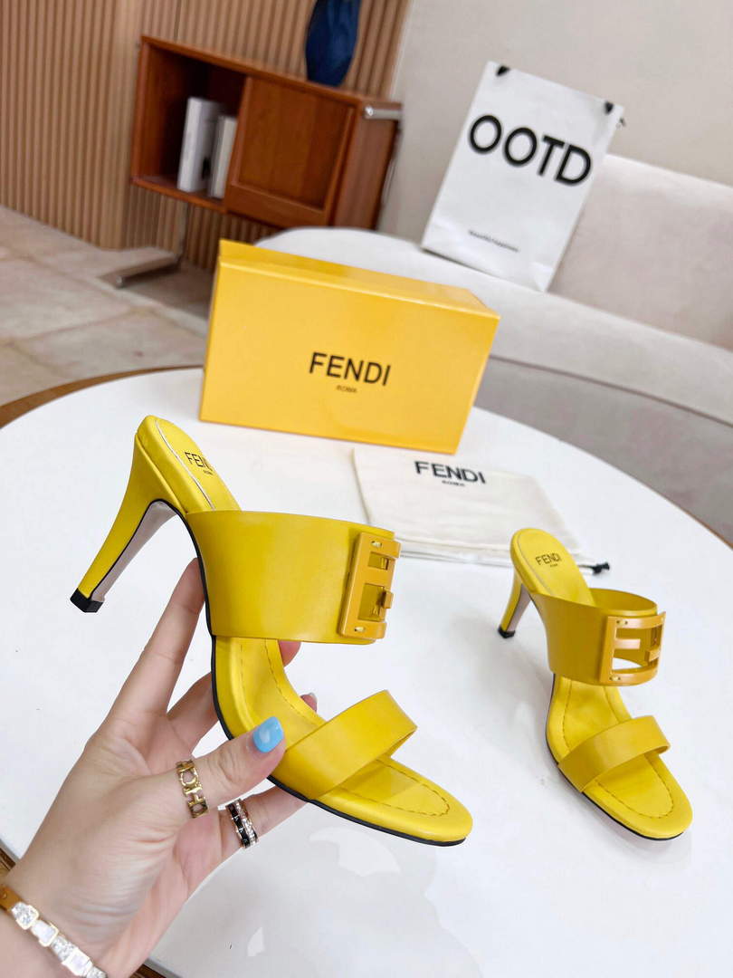 Fendi 8R8287 Baguette Slides Leather Yellow