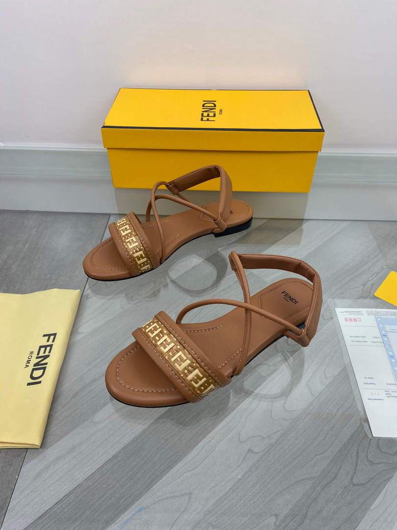 Fendi 8X8094 FF Interlace Leather Sandals Flats Shoes Brown - luxibagsmall
