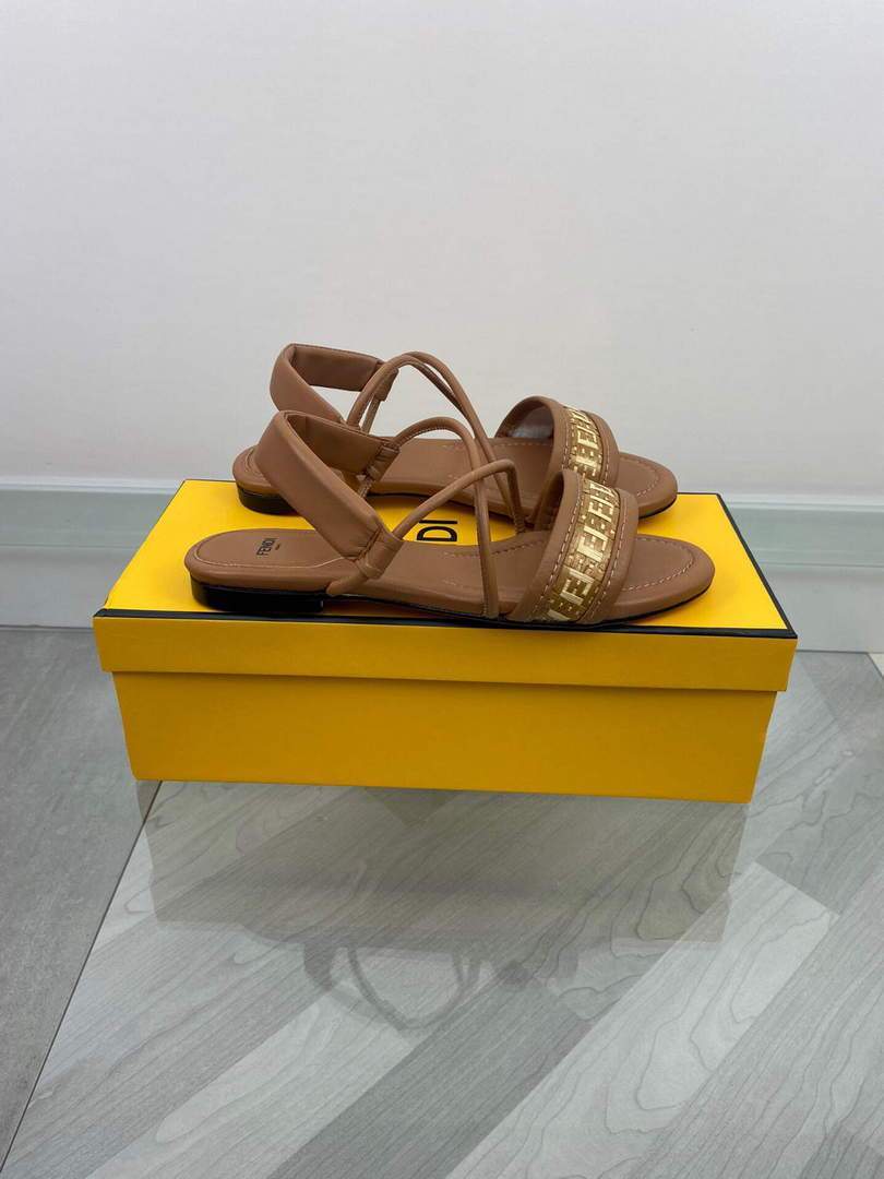 Fendi 8X8094 FF Interlace Leather Sandals Flats Shoes Brown - luxibagsmall