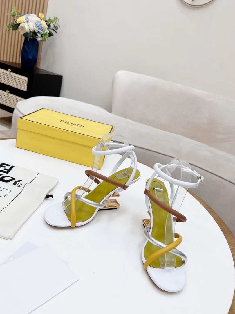 Fendi 8X8274 First White nappa leather 95 mm high-heeled sandals