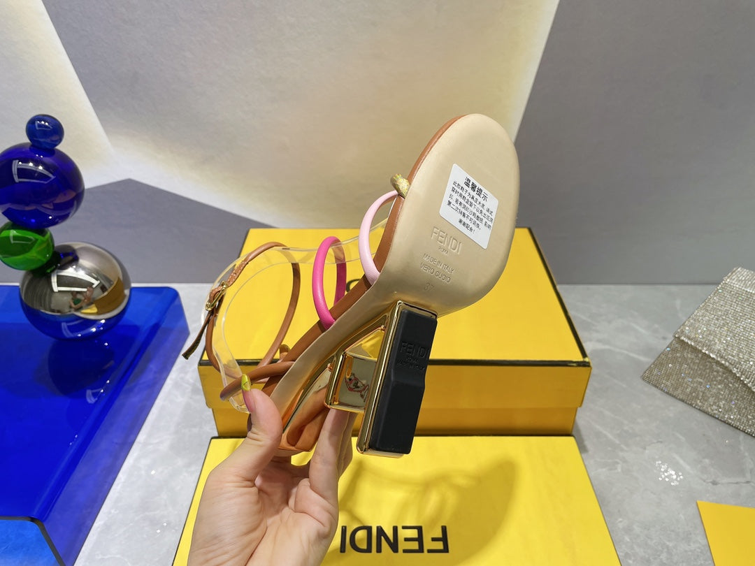 Fendi 8X8274 First Brown nappa leather 95 mm high-heeled sandals