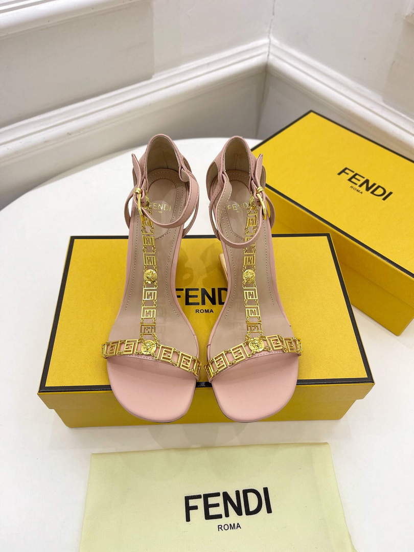 Fendi 8X8306 First Fendace Leather high-heeled Sandals pink