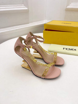 Fendi 8X8306 First Fendace Leather high-heeled Sandals pink - 35 - View 1