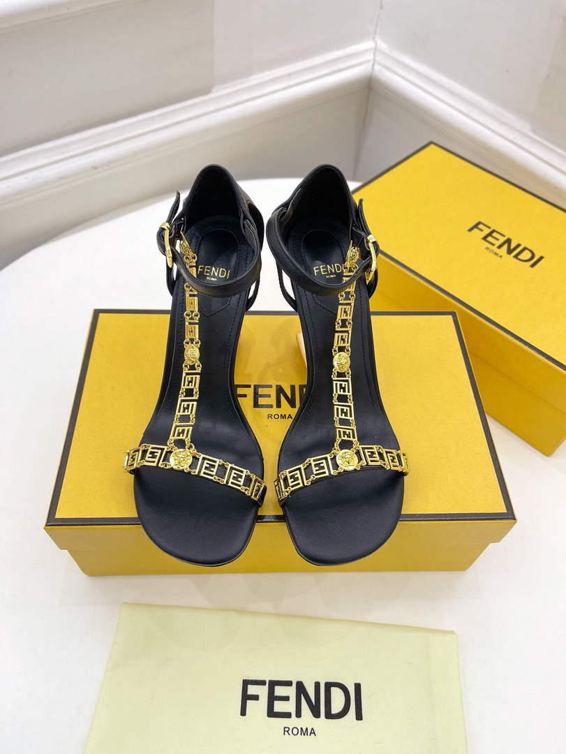 Fendi 8X8306 First Fendace Leather high-heeled Sandals black - 35 - View 1