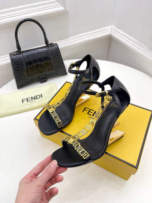 Fendi 8X8306 First Fendace Leather high-heeled Sandals black - 35 - View 3