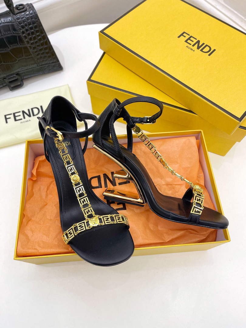 Fendi 8X8306 First Fendace Leather high-heeled Sandals black