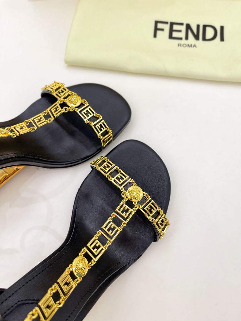 Fendi 8X8306 First Fendace Leather high-heeled Sandals black