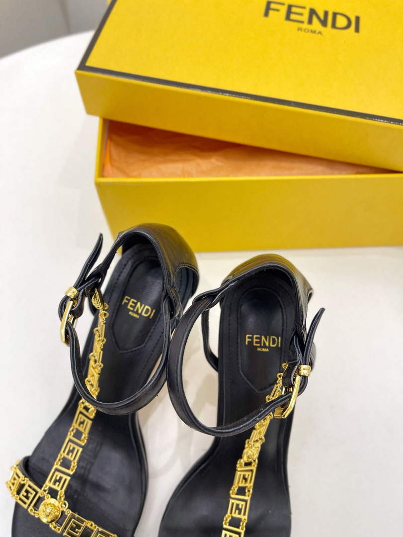 Fendi 8X8306 First Fendace Leather high-heeled Sandals black