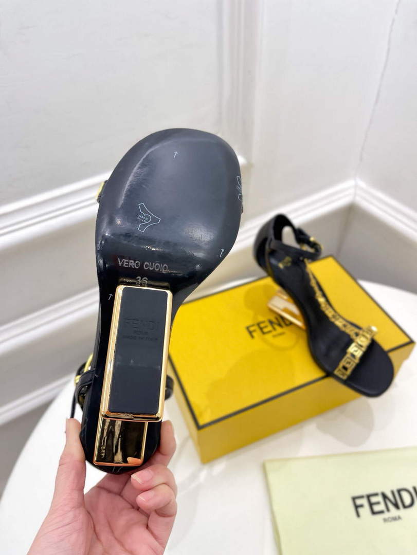 Fendi 8X8306 First Fendace Leather high-heeled Sandals black